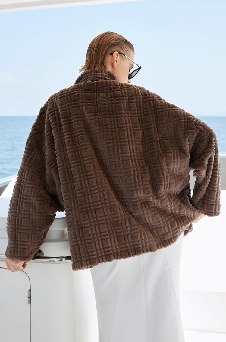 women’s luxury imported mink fur coat – original 3d check pattern, full pelt mink fleece, winter new collection