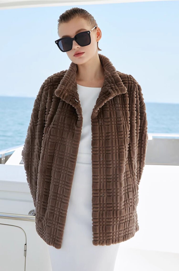 women’s luxury imported mink fur coat – original 3d check pattern, full pelt mink fleece, winter new collection