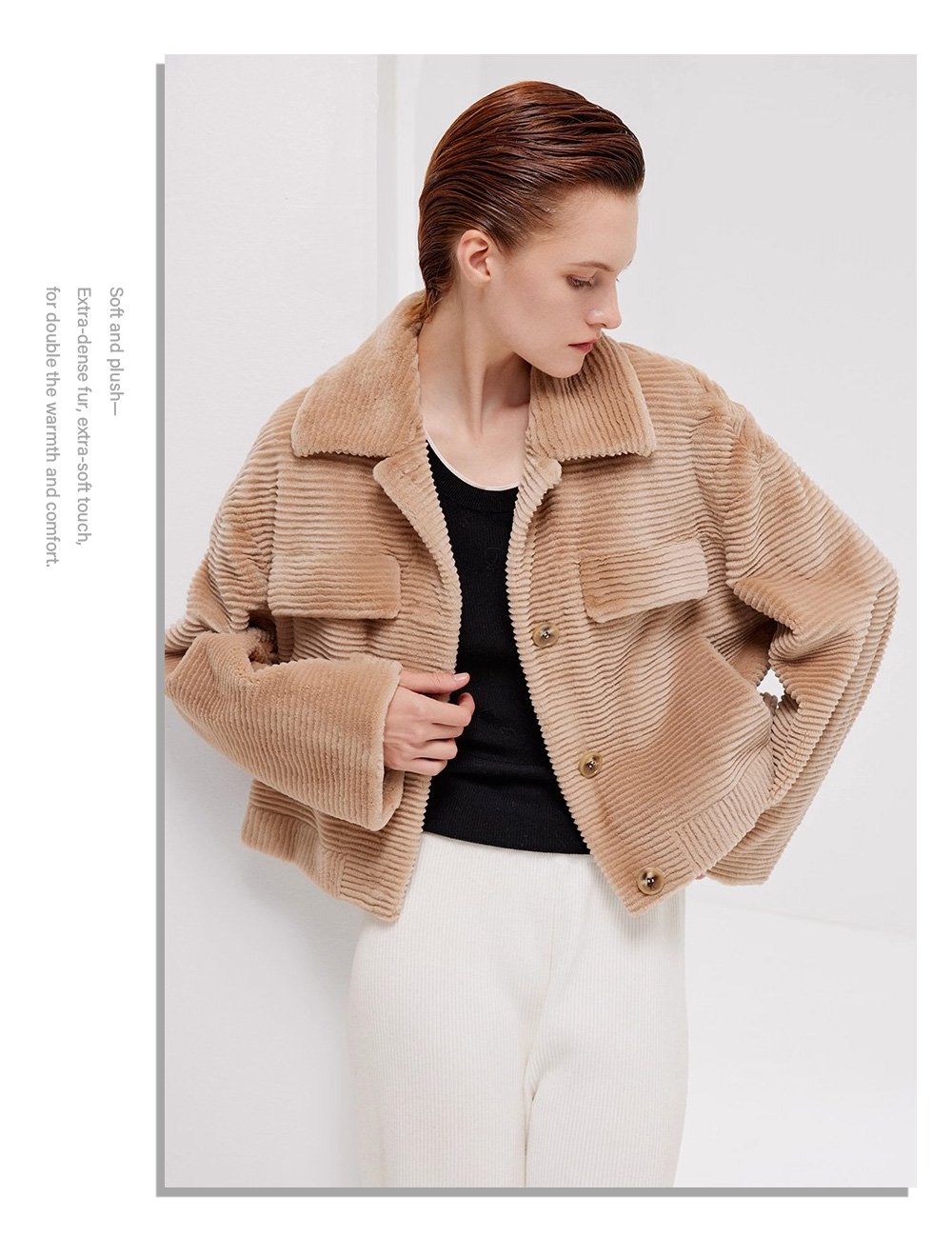 fur jacket for women · short mink coat · youthful & chic mink trim design