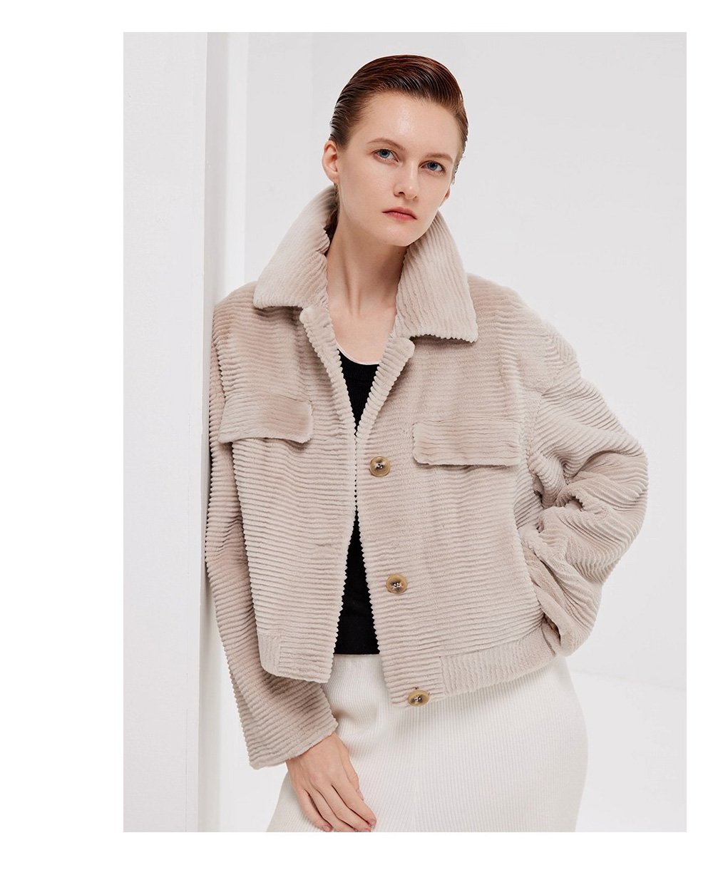 fur jacket for women · short mink coat · youthful & chic mink trim design