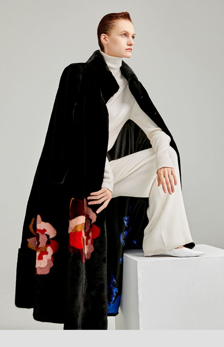 original new mink fur coat for women — imported american mink, over knee luxury winter long coat