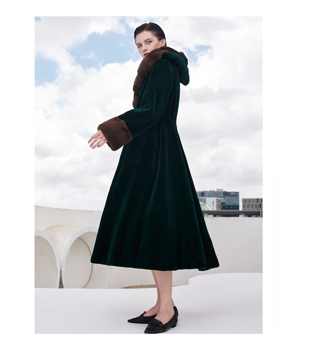 black radiance queen — new full pelt mink fur coat for women, winter hooded mink jacket