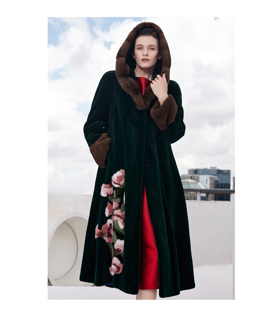 black radiance queen — new full pelt mink fur coat for women, winter hooded mink jacket