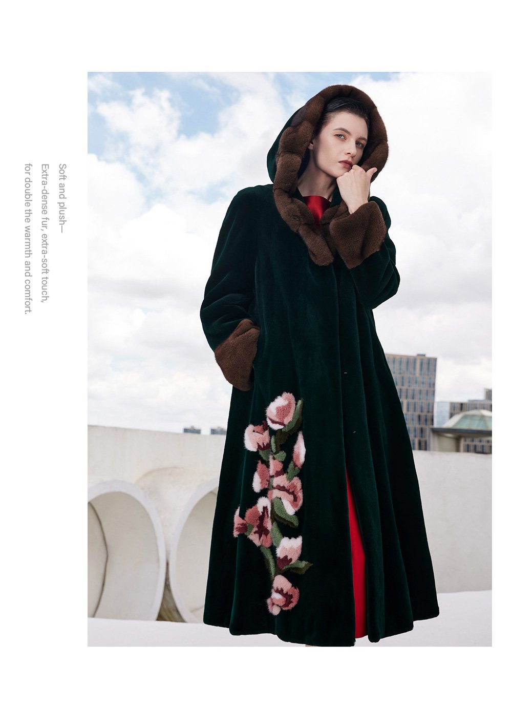 black radiance queen — new full pelt mink fur coat for women, winter hooded mink jacket