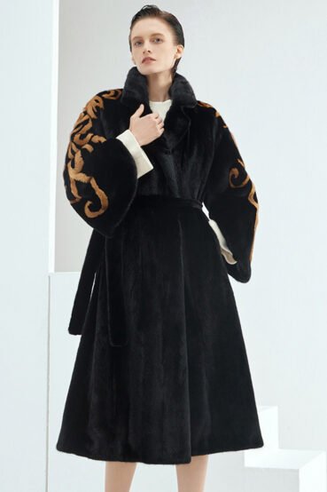 midnight gold pattern — new imported full pelt mink fur coat for women with stylish shawl design