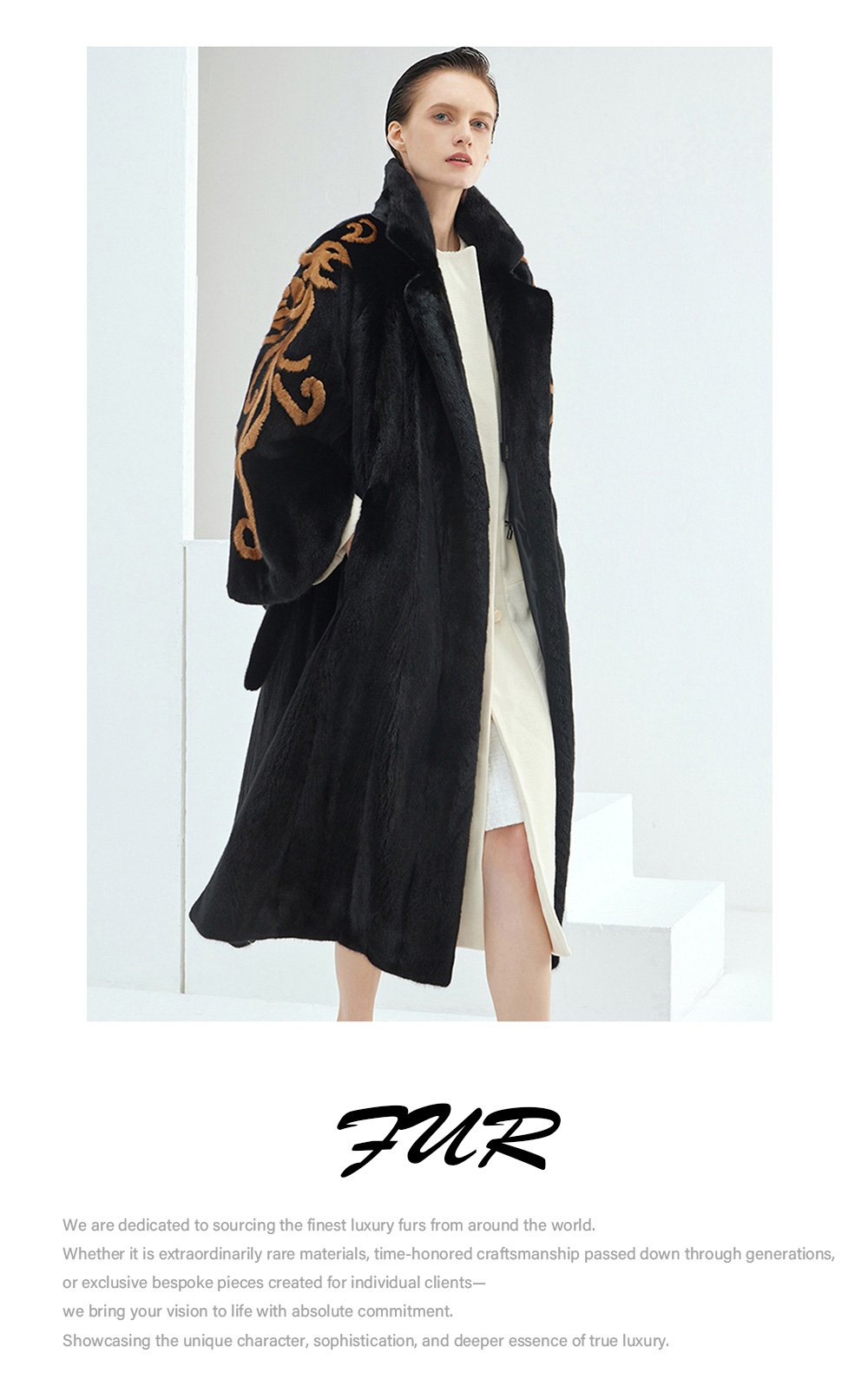 midnight gold pattern — new imported full pelt mink fur coat for women with stylish shawl design