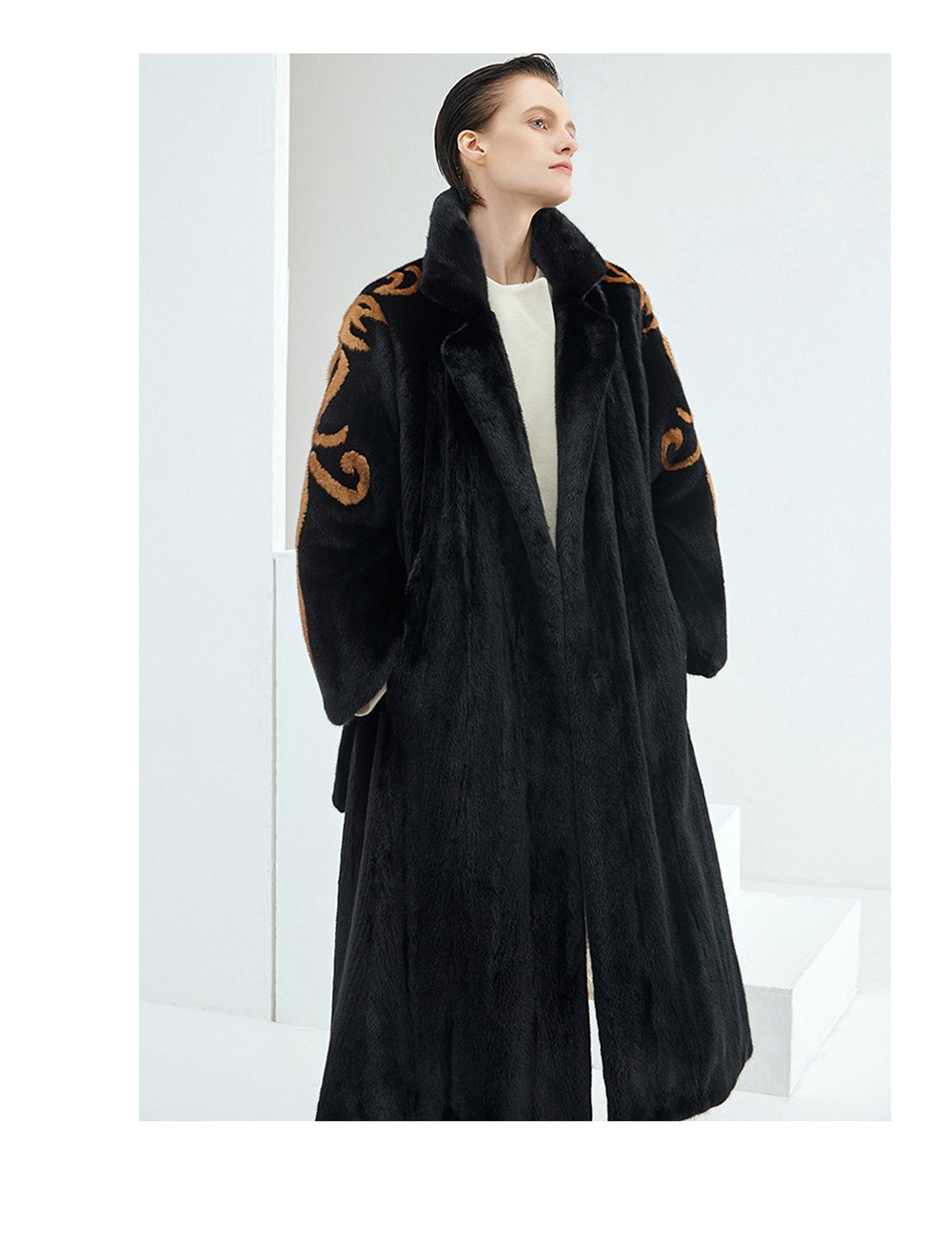 midnight gold pattern — new imported full pelt mink fur coat for women with stylish shawl design