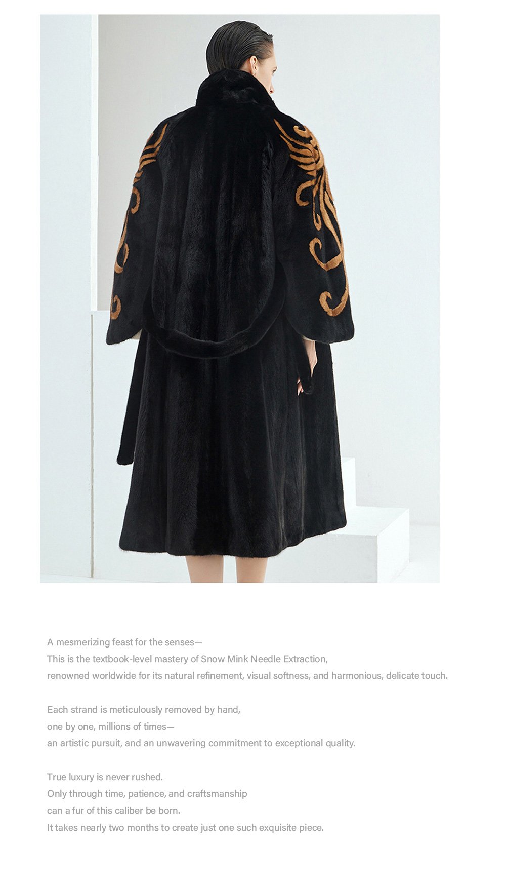 midnight gold pattern — new imported full pelt mink fur coat for women with stylish shawl design