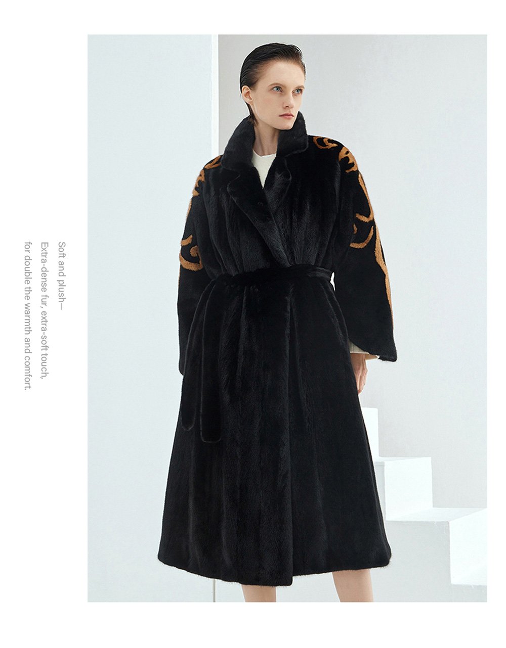 midnight gold pattern — new imported full pelt mink fur coat for women with stylish shawl design