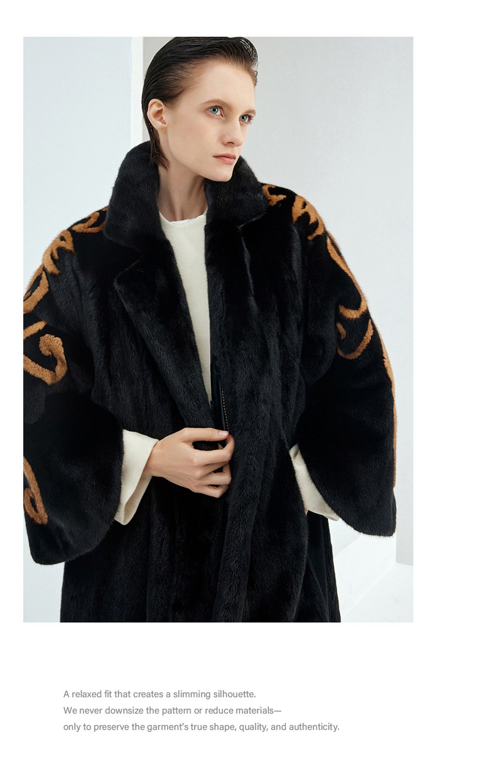 midnight gold pattern — new imported full pelt mink fur coat for women with stylish shawl design
