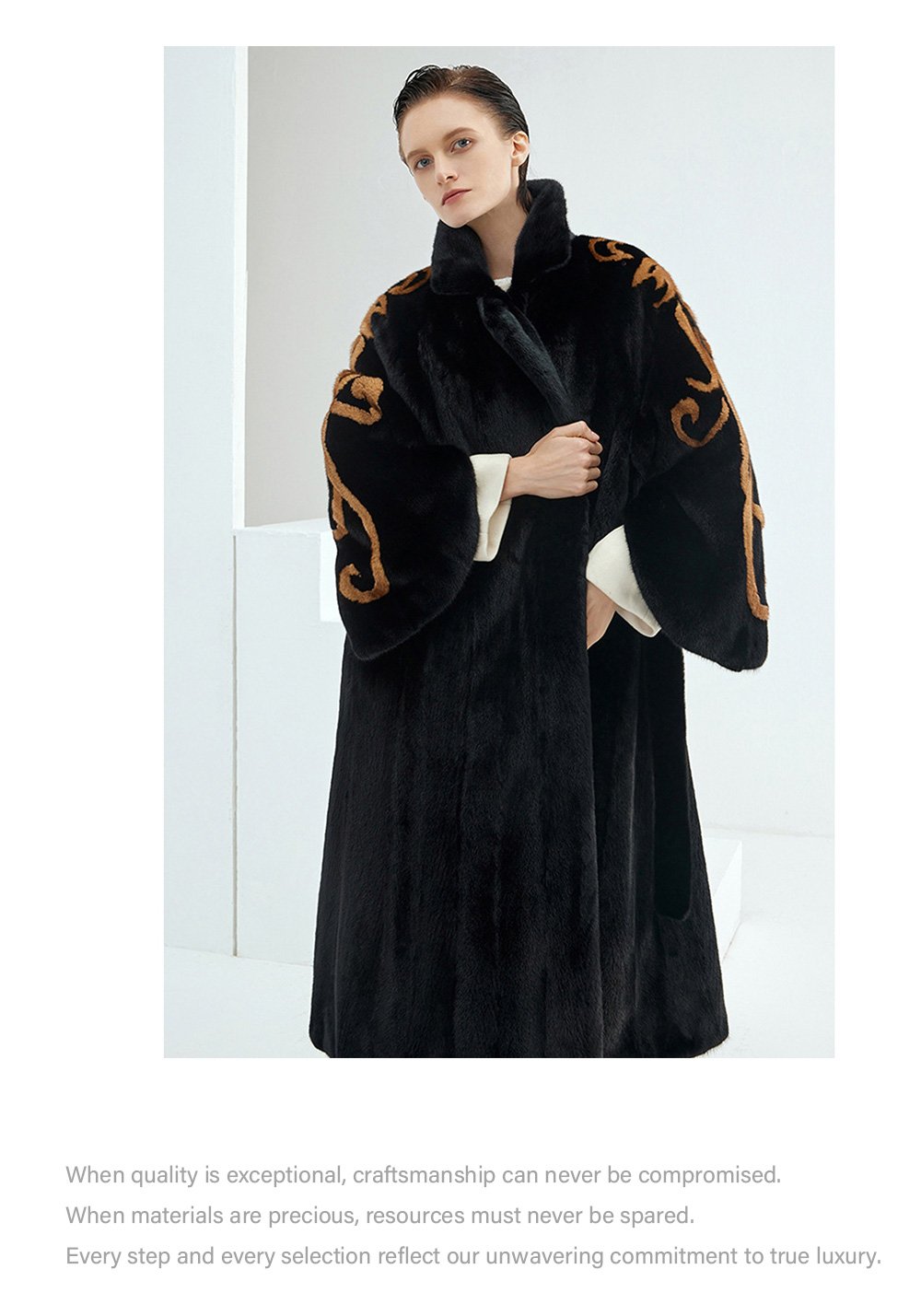 midnight gold pattern — new imported full pelt mink fur coat for women with stylish shawl design