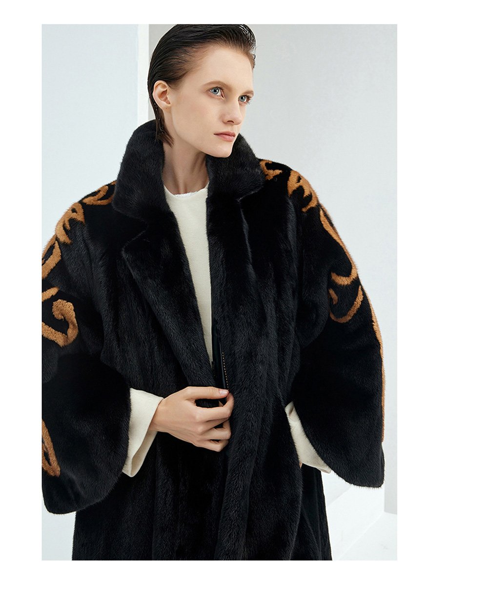 midnight gold pattern — new imported full pelt mink fur coat for women with stylish shawl design