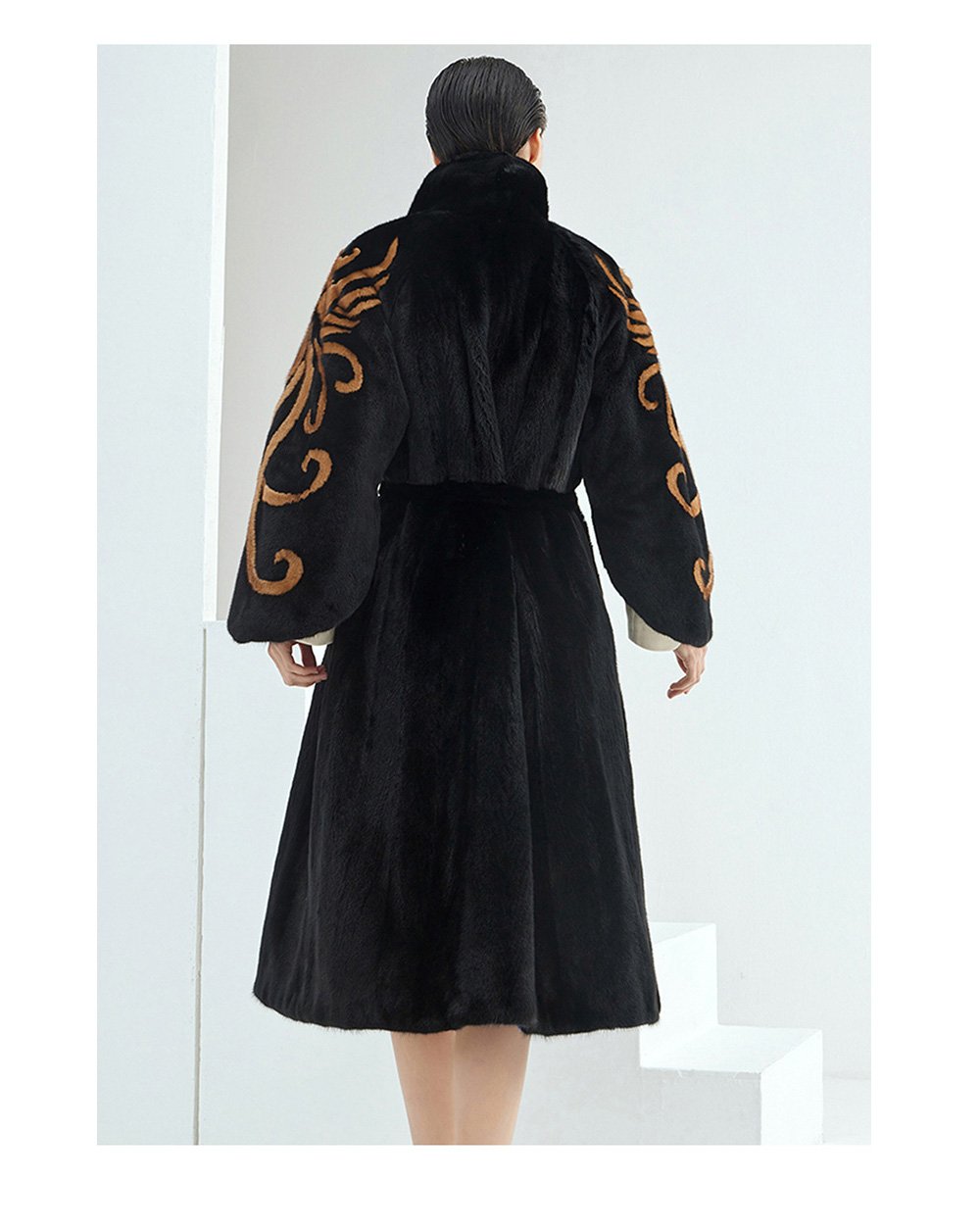 midnight gold pattern — new imported full pelt mink fur coat for women with stylish shawl design