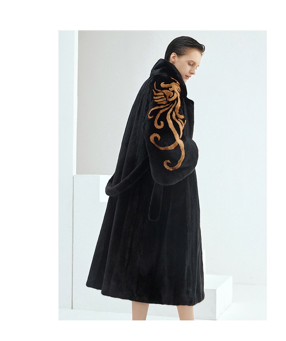 midnight gold pattern — new imported full pelt mink fur coat for women with stylish shawl design