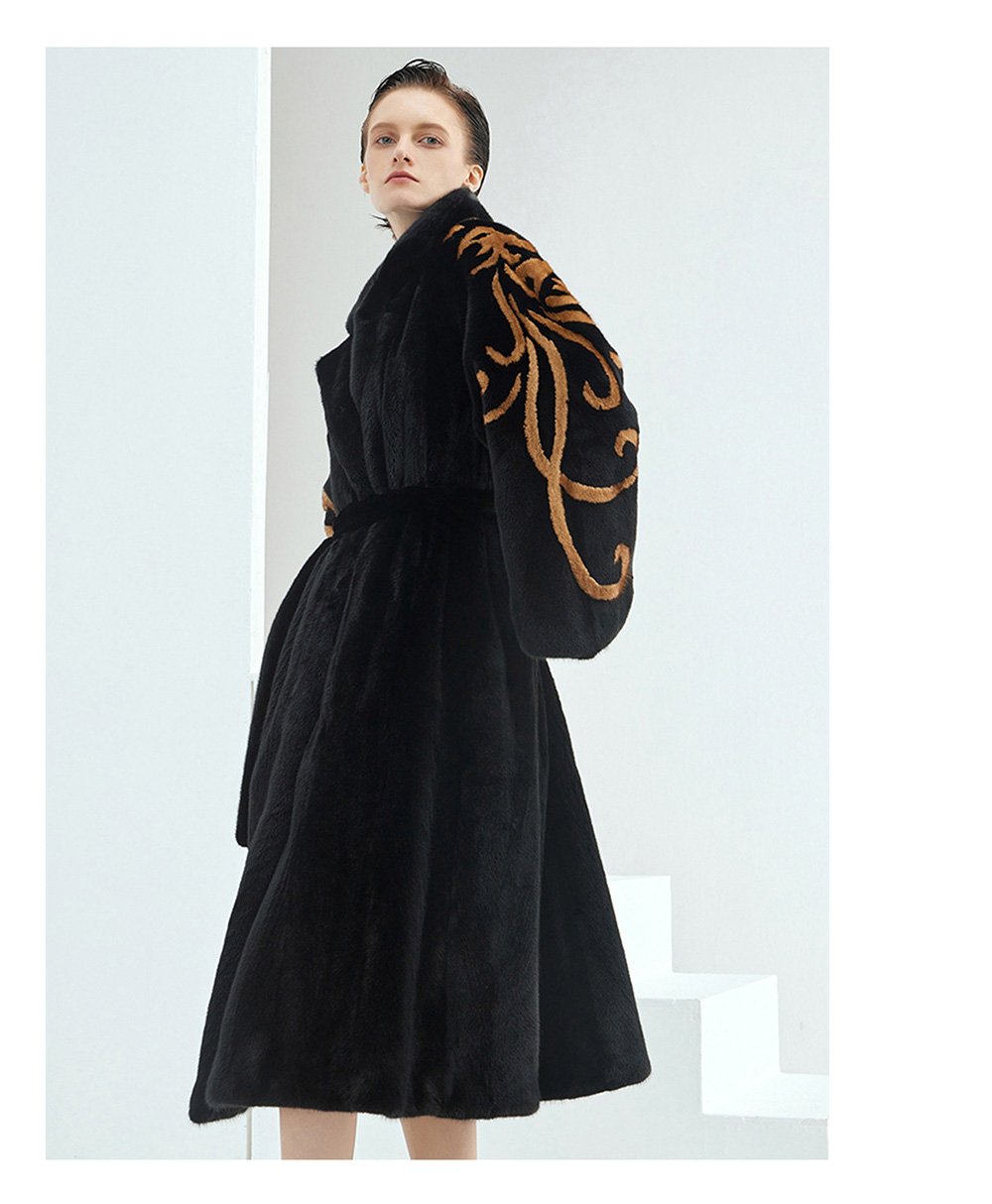 midnight gold pattern — new imported full pelt mink fur coat for women with stylish shawl design