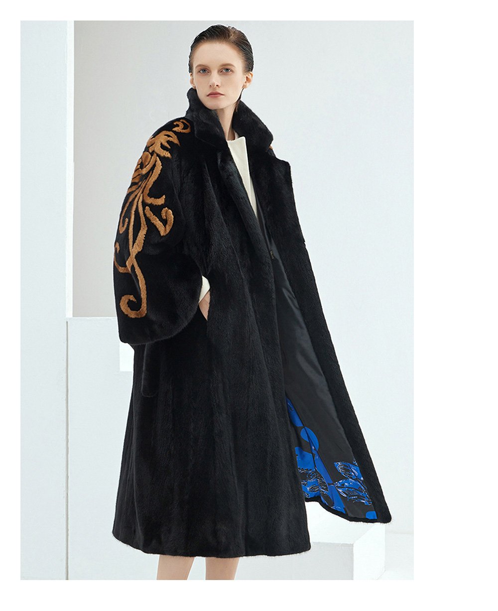 midnight gold pattern — new imported full pelt mink fur coat for women with stylish shawl design