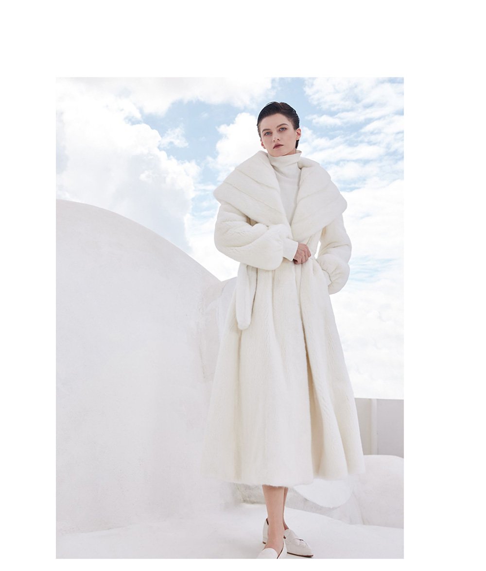 women's natural color full pelt mink fur coat — over knee long, fashionable & youthful winter outerwear