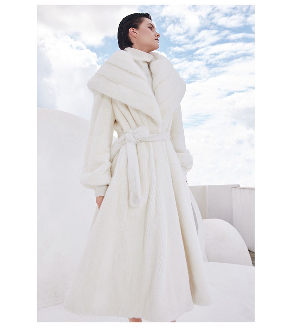 women's natural color full pelt mink fur coat — over knee long, fashionable & youthful winter outerwear