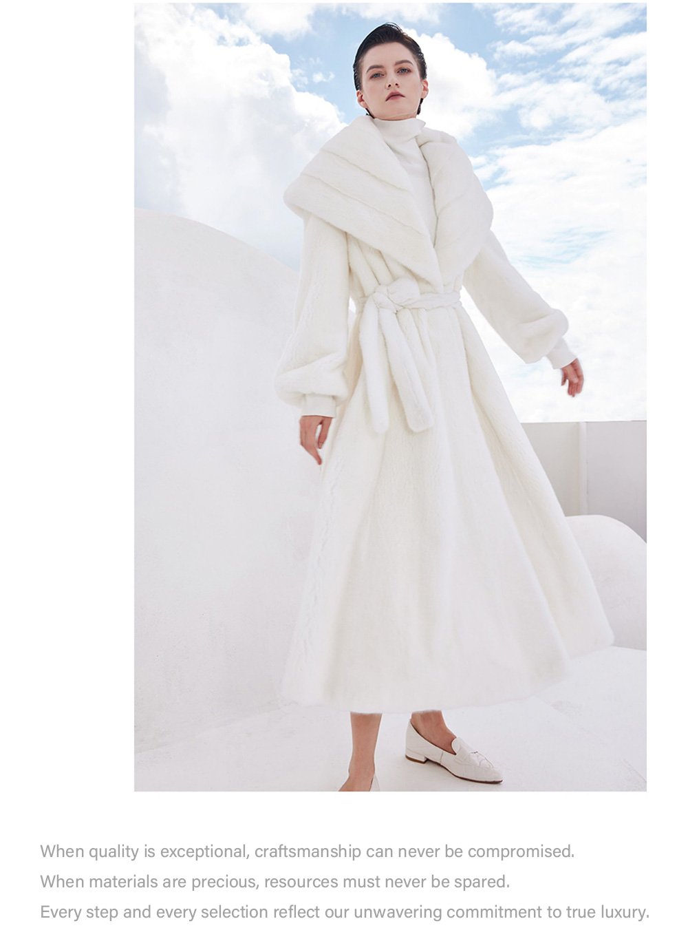 women's natural color full pelt mink fur coat — over knee long, fashionable & youthful winter outerwear