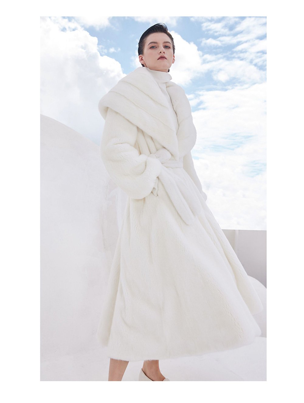 women's natural color full pelt mink fur coat — over knee long, fashionable & youthful winter outerwear