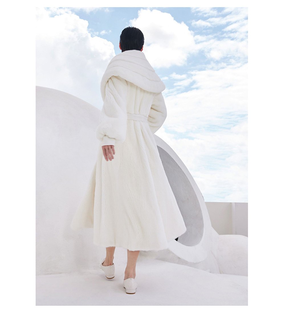 women's natural color full pelt mink fur coat — over knee long, fashionable & youthful winter outerwear