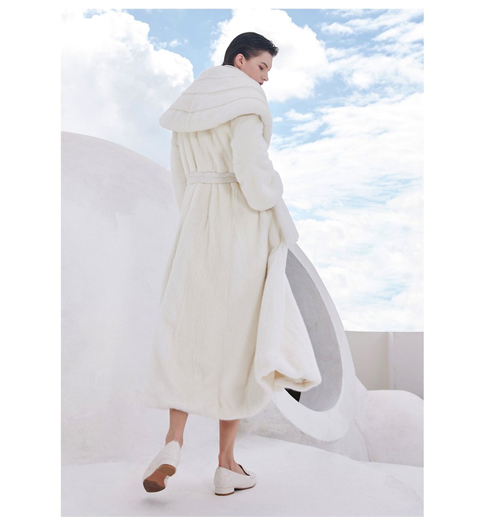 women's natural color full pelt mink fur coat — over knee long, fashionable & youthful winter outerwear