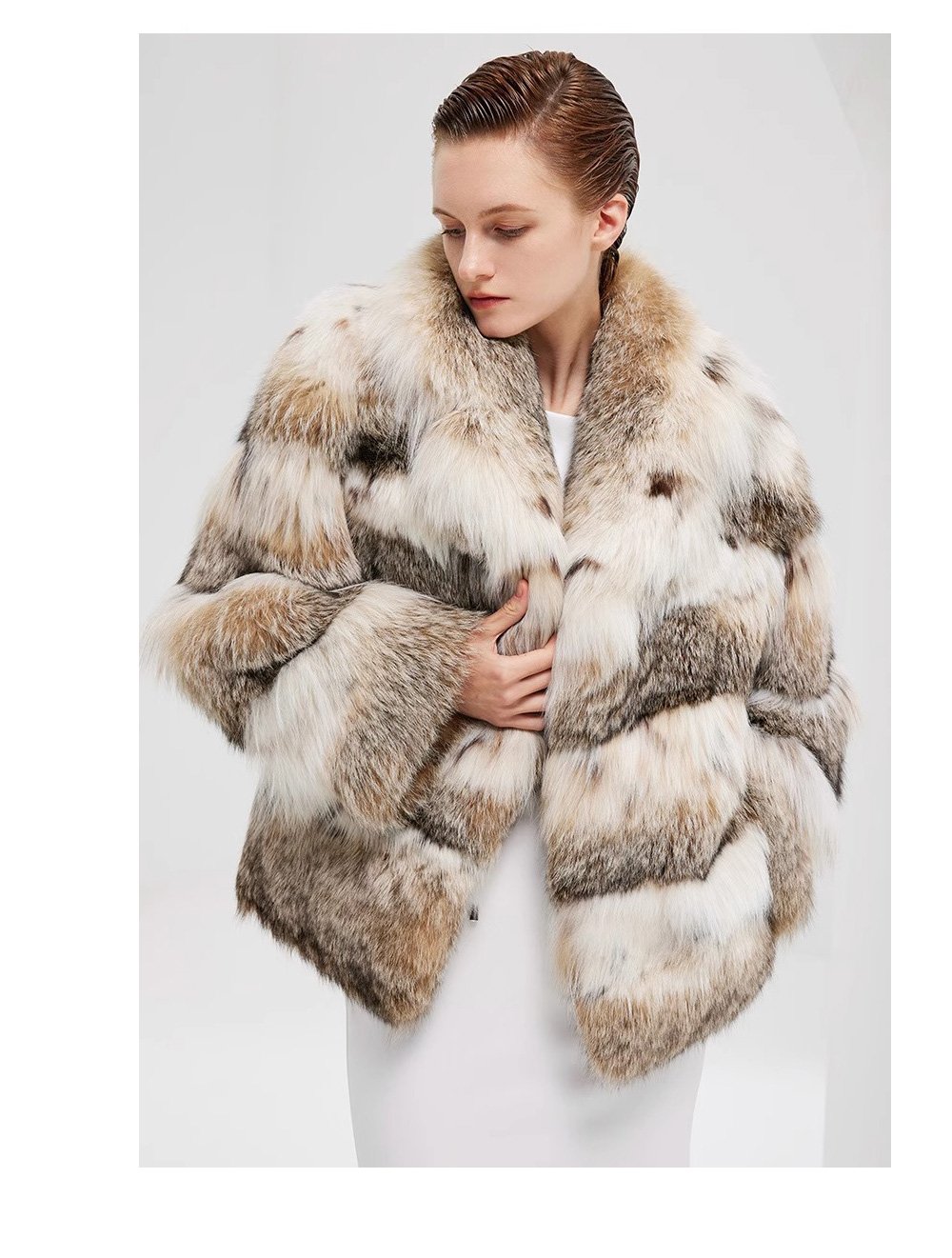 rare luxury canadian lynx fur jacket for women – short youthful design, winter collection