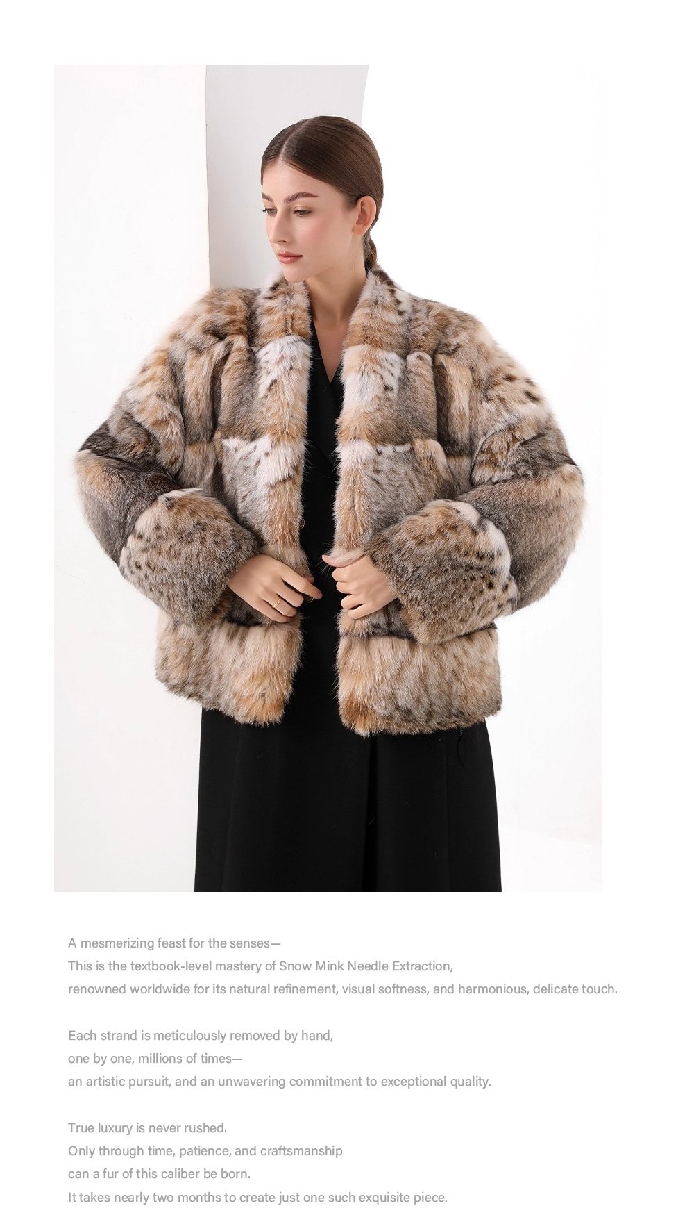 original high luxury series · imported american bobcat fur coat with natural spotted pattern