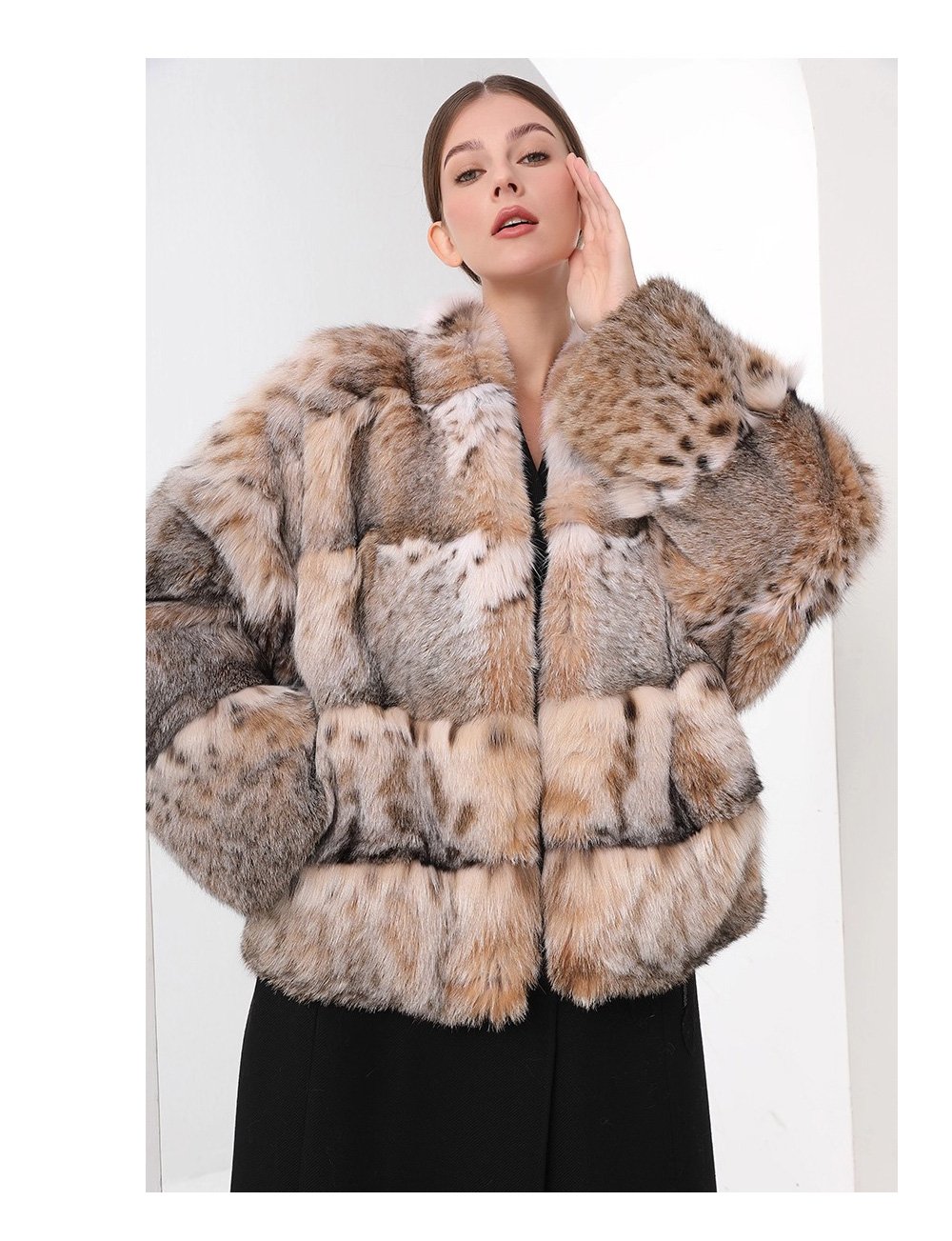 original high luxury series · imported american bobcat fur coat with natural spotted pattern