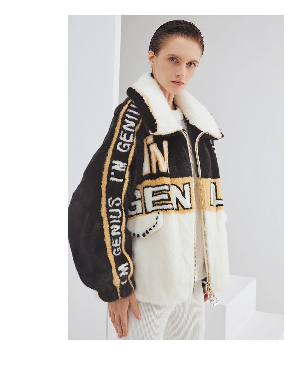 trendy youth mink fur jacket for women – short zippered full pelt loose winter coat