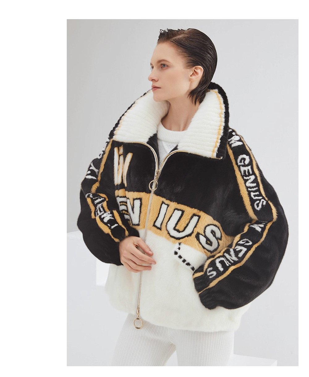 trendy youth mink fur jacket for women – short zippered full pelt loose winter coat