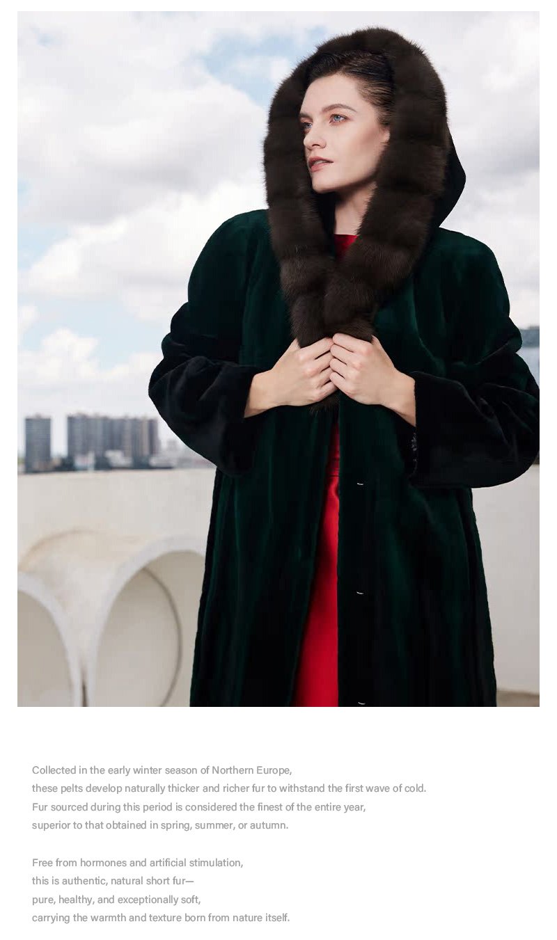 imported full pelt sable fur coat for women – over knee hooded design, 2025 new luxury collection