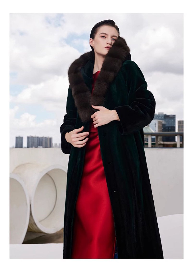imported full pelt sable fur coat for women – over knee hooded design, 2025 new luxury collection