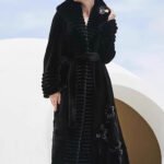 velvet mink fur coat for women — full pelt design with floral inlay, classic black, new arrival