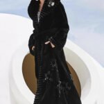 velvet mink fur coat for women — full pelt design with floral inlay, classic black, new arrival