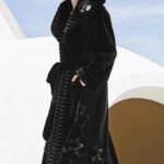 velvet mink fur coat for women — full pelt design with floral inlay, classic black, new arrival