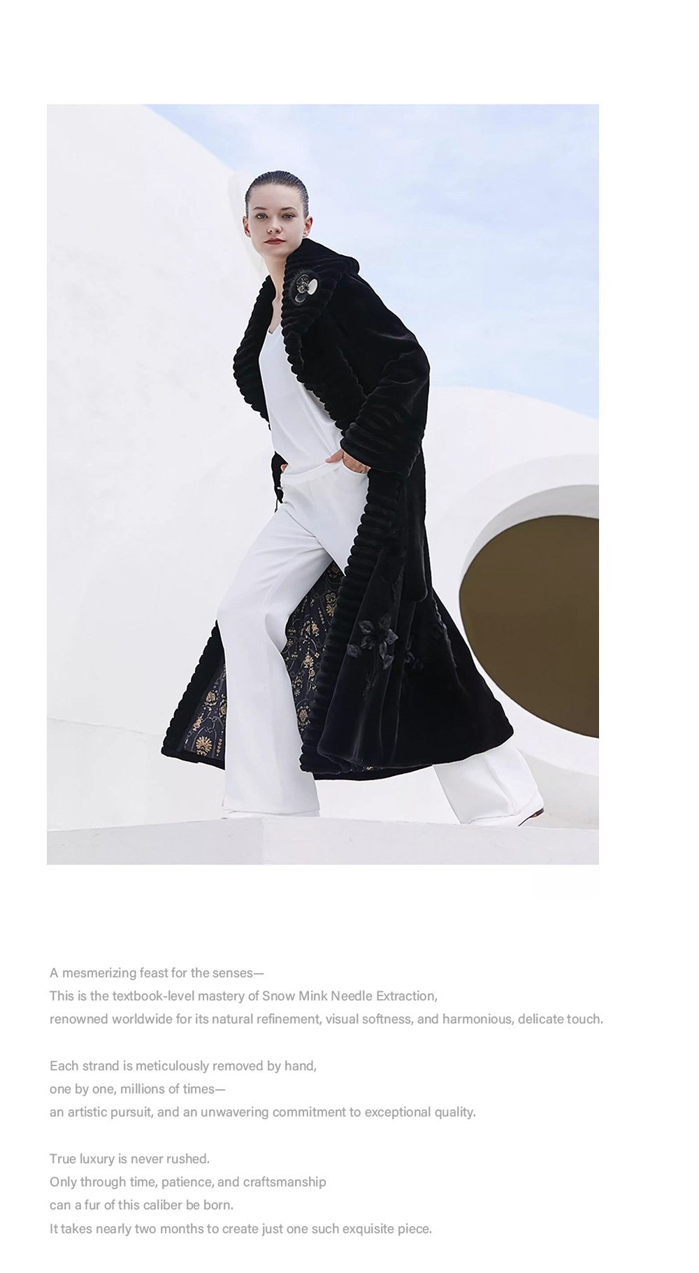 velvet mink fur coat for women — full pelt design with floral inlay, classic black, new arrival