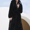 velvet mink fur coat for women — full pelt design with floral inlay, classic black, new arrival