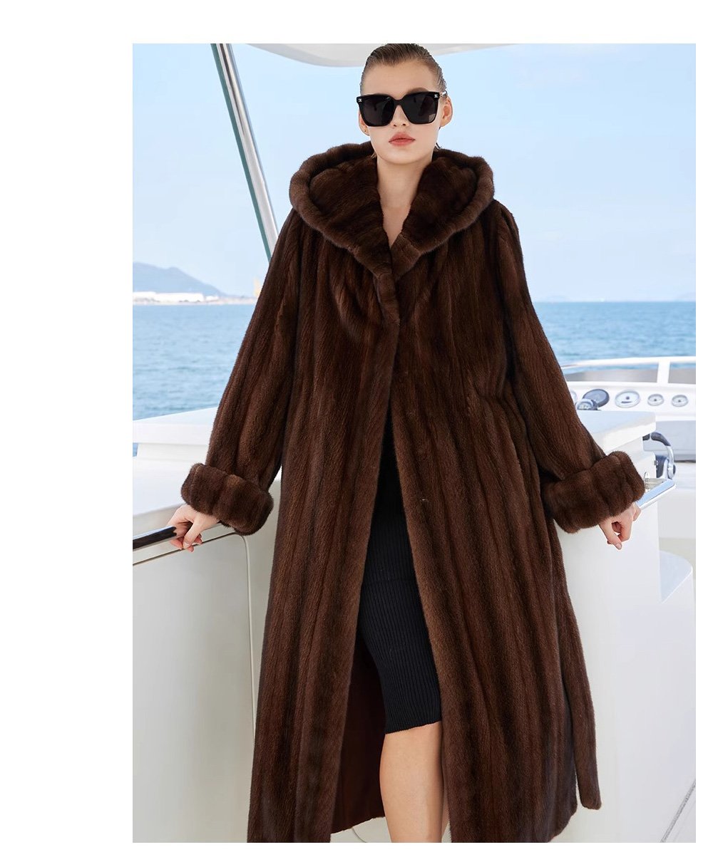original “vintage editorial” mink fur coat for women — retro hooded full pelt design, imported new arrival