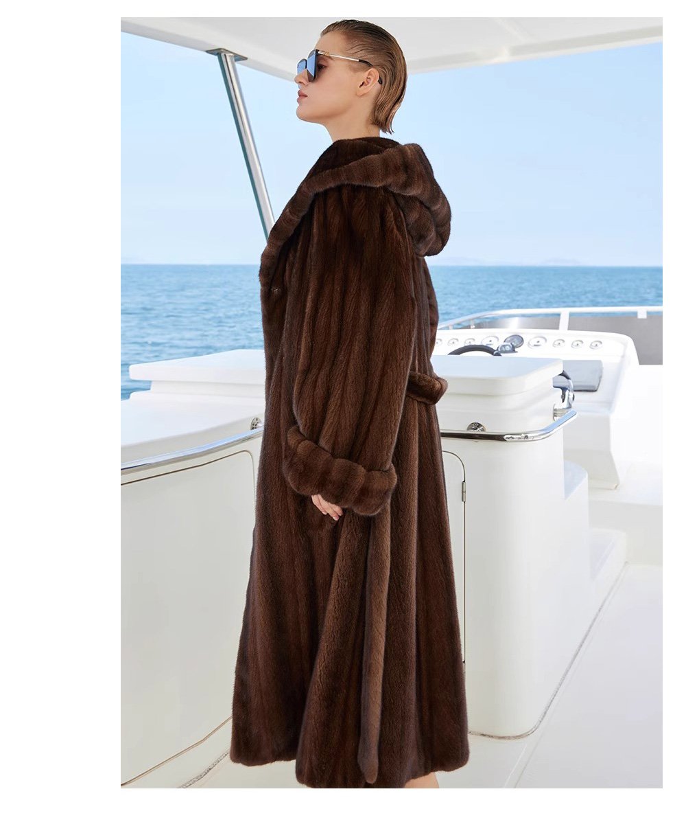 original “vintage editorial” mink fur coat for women — retro hooded full pelt design, imported new arrival