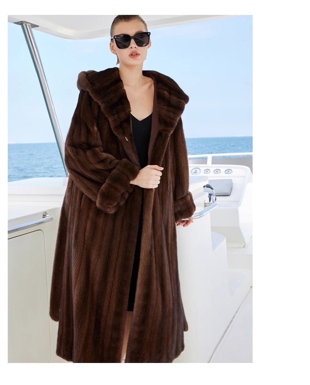 original “vintage editorial” mink fur coat for women — retro hooded full pelt design, imported new arrival