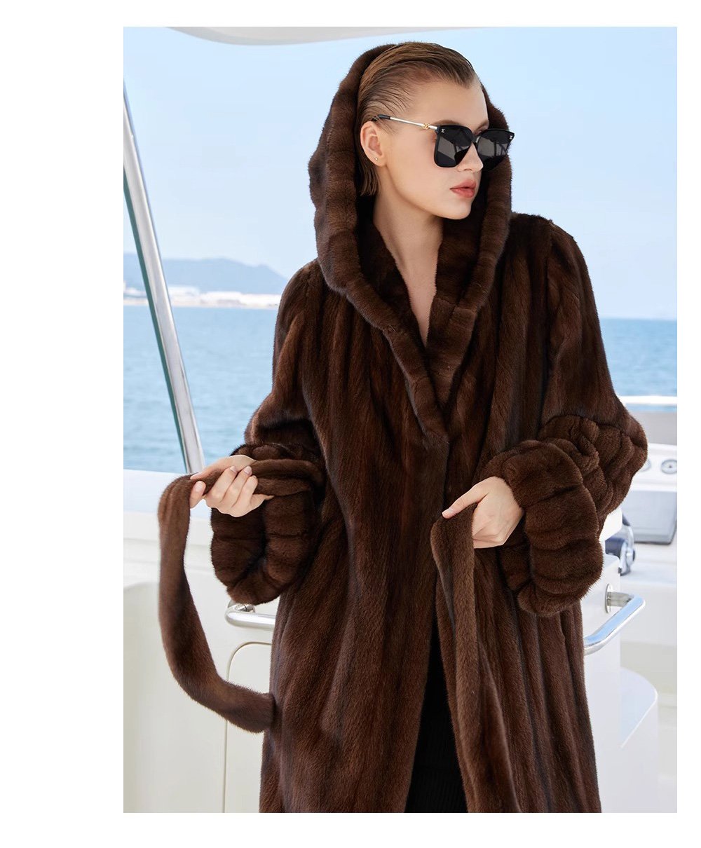 original “vintage editorial” mink fur coat for women — retro hooded full pelt design, imported new arrival