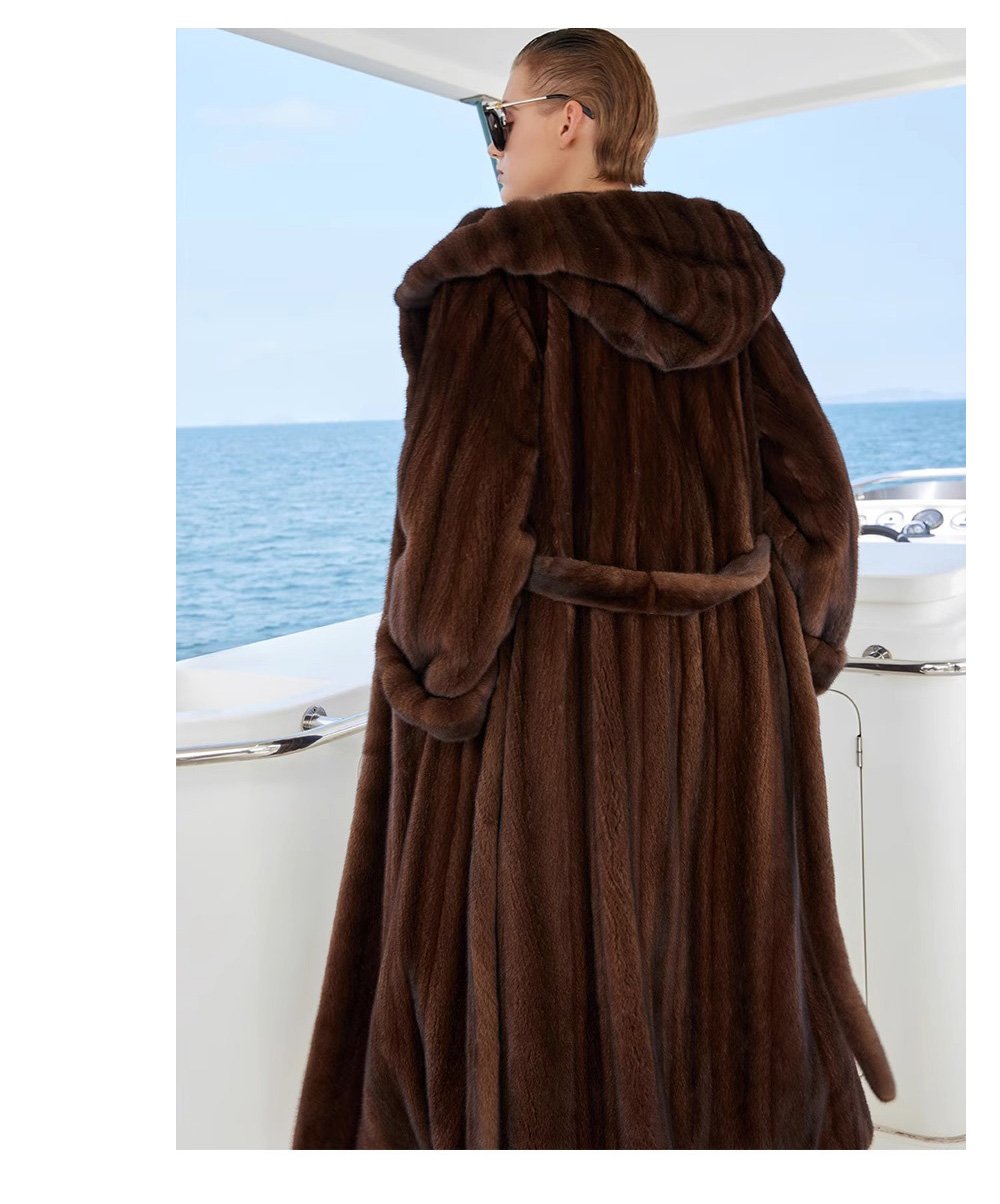 original “vintage editorial” mink fur coat for women — retro hooded full pelt design, imported new arrival