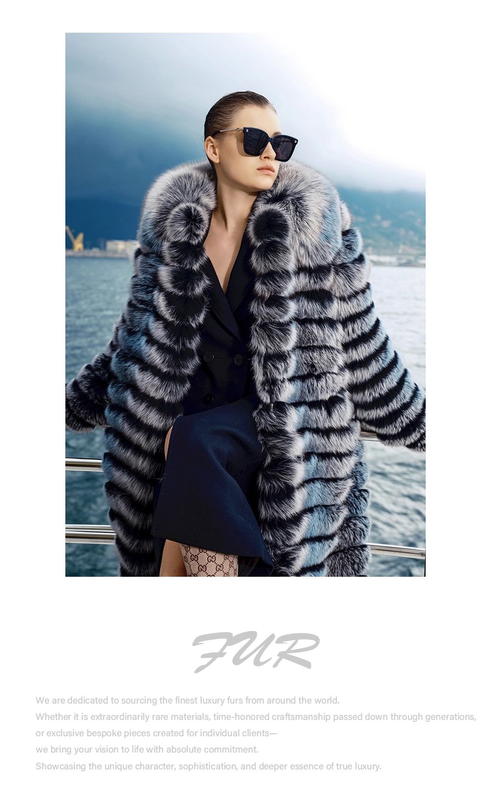 original “blue toned dream” imported fox fur coat for women — mid length full skin fur jacket, new autumn/winter collection