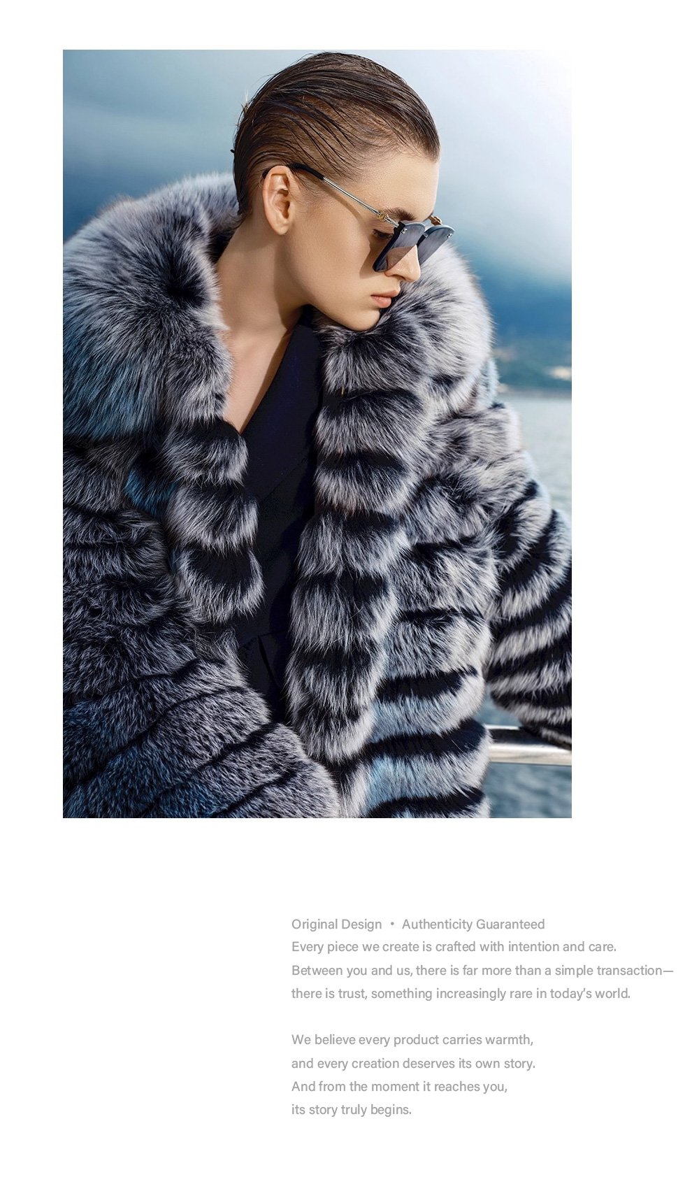 original “blue toned dream” imported fox fur coat for women — mid length full skin fur jacket, new autumn/winter collection