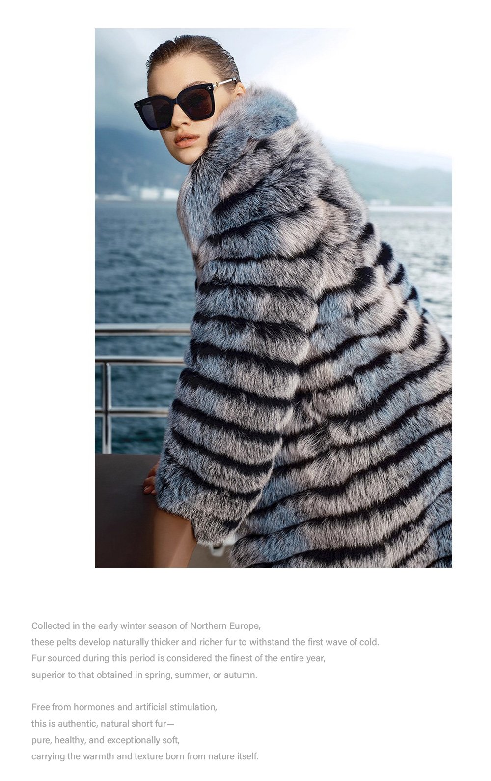 original “blue toned dream” imported fox fur coat for women — mid length full skin fur jacket, new autumn/winter collection