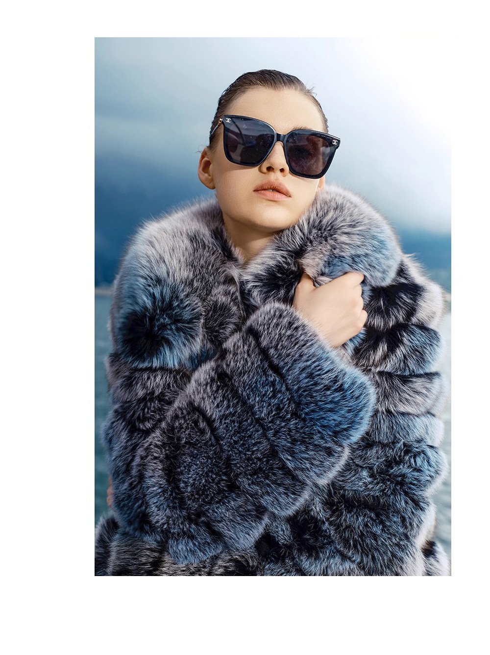 original “blue toned dream” imported fox fur coat for women — mid length full skin fur jacket, new autumn/winter collection