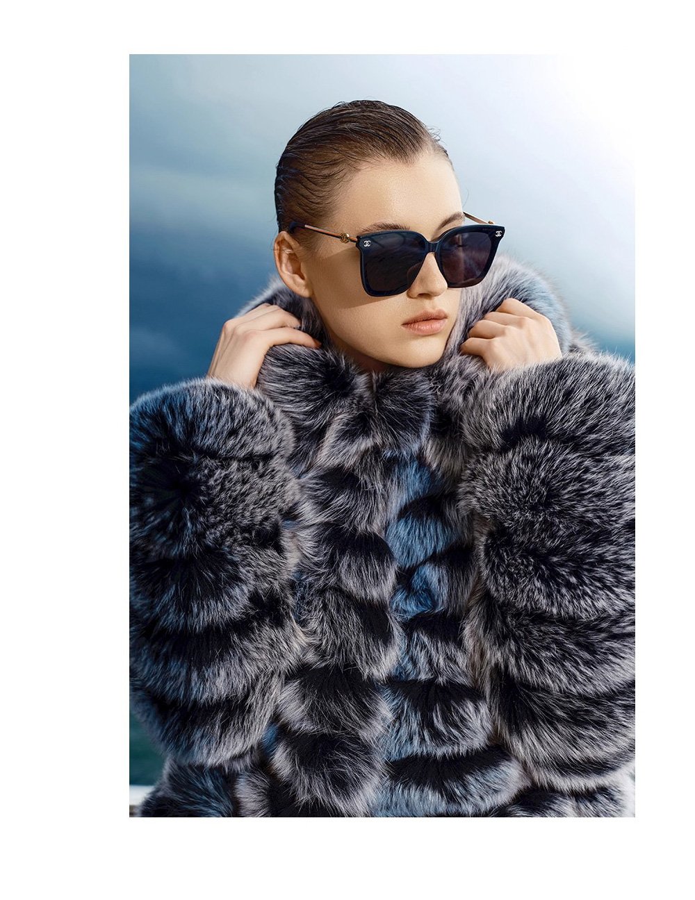 original “blue toned dream” imported fox fur coat for women — mid length full skin fur jacket, new autumn/winter collection
