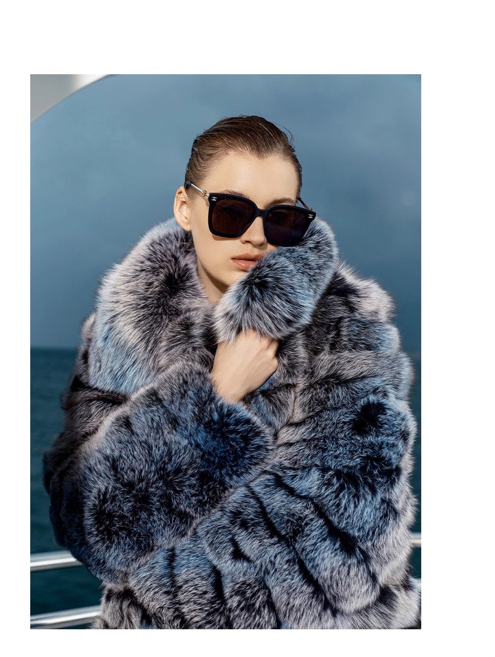 original “blue toned dream” imported fox fur coat for women — mid length full skin fur jacket, new autumn/winter collection