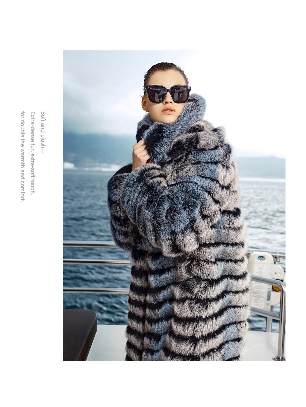 original “blue toned dream” imported fox fur coat for women — mid length full skin fur jacket, new autumn/winter collection